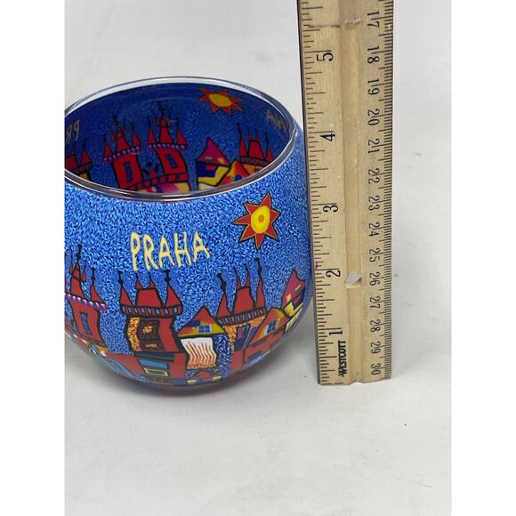 Vintage Sicherheitshinweis Glass Candle Holder CITY LINE Glowing Globes Praha - Picture 11 of 11